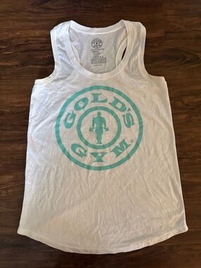 Gold's Gym White Tank with Teal Logo - SMALL
